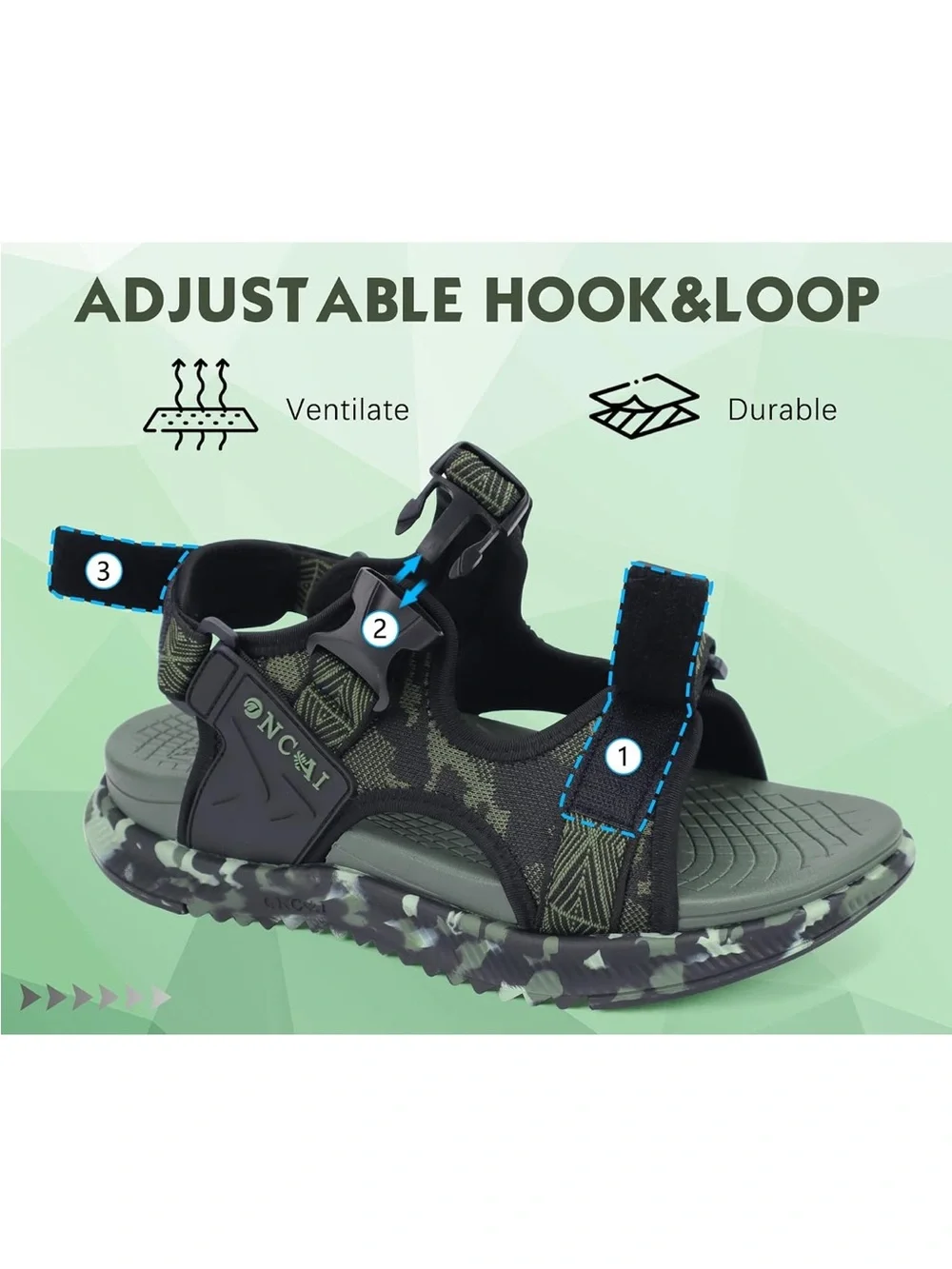 ONCAI Men's Hiking Sandals, Arch Support Orthopedic Recovery Walking Sandal